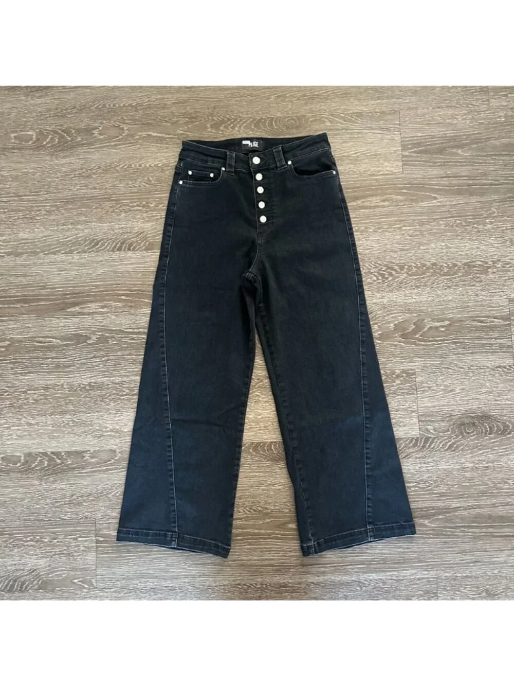 PAIGE Anessa Exposed Button Twist Seam Jeans 30 Dark Obsidian Wash Boho Minimali